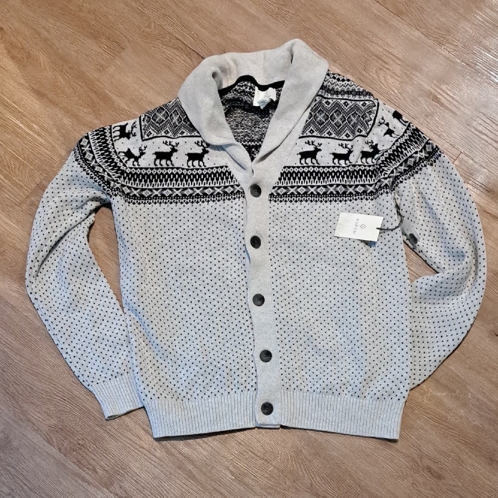 Men's Gray Patterned Cardigan Sweater